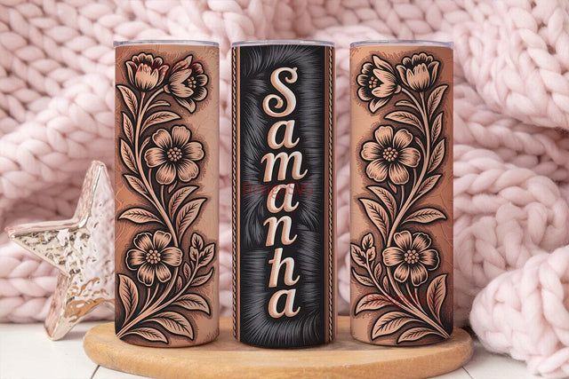 Tooled Leather Floral 20oz Tumbler Wrap Sublimation DesignSVG 