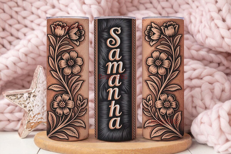 Tooled Leather Floral 20oz Tumbler Wrap Sublimation DesignSVG 