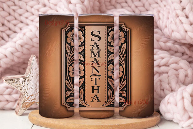 Tooled Leather Floral 20oz Tumbler Wrap Sublimation DesignSVG 