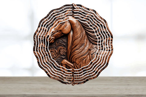 Tooled Leather Horse Wind Spinner Sublimation Regulrcrative 