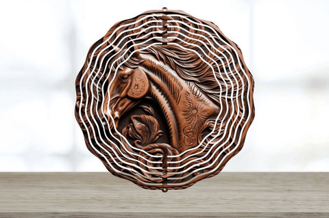 Tooled Leather Horse Wind Spinner Sublimation Regulrcrative 