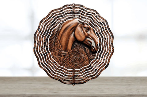 Tooled Leather Horse Wind Spinner Sublimation Regulrcrative 