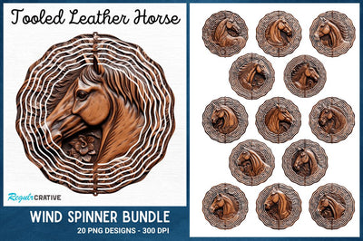 Tooled Leather Horse Wind Spinner Sublimation Regulrcrative 