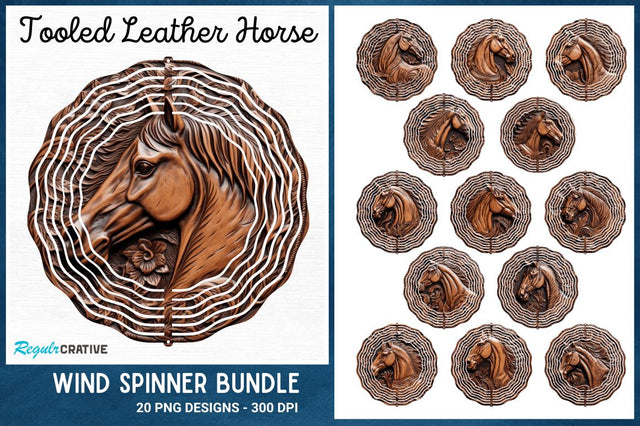 Tooled Leather Horse Wind Spinner Sublimation Regulrcrative 