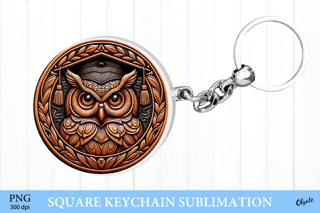 Tooled Leather Owl Keychain PNG. Graduation Sublimation PNG Sublimation Olga Terlyanskaya 