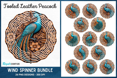 Tooled Leather Peacock Wind Spinner Sublimation Designs Bundle Sublimation Regulrcrative 