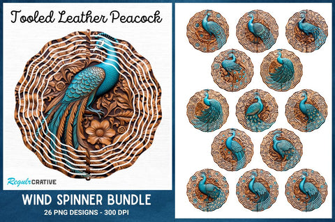 Tooled Leather Peacock Wind Spinner Sublimation Designs Bundle Sublimation Regulrcrative 