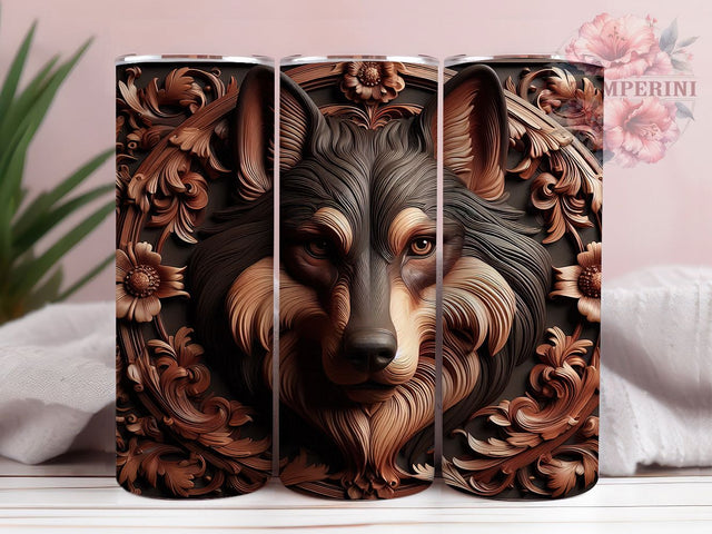 Tooled Leather Wolf Western Tumbler Wrap, 20Oz Sublimation Wrap, Wolf Drinkware Sublimation, Western Leather Cup Wrap, Rustic Wolf Tumbler Design, Cowboy Western Sublimation Sublimation Li Zamperini 