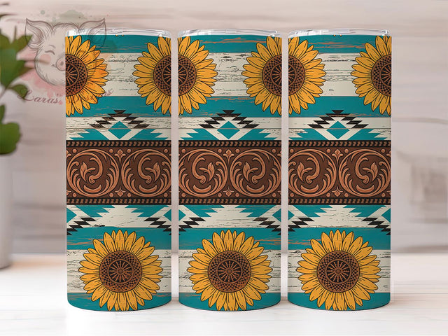 Tooled Western Aztec Tumbler, Aztec Leather Tumbler, Stylish 20oz Wrap, Sublimation Design, Trendy Gift Idea, Western Leather Wrap, Rustic Aztec Tumbler Sublimation Lara' s Designs 