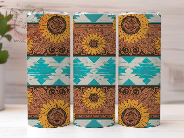 Tooled Western Aztec Tumbler, Aztec Leather Tumbler, Stylish 20oz Wrap, Sublimation Design, Trendy Gift Idea, Western Leather Wrap, Rustic Aztec Tumbler Sublimation Lara' s Designs 