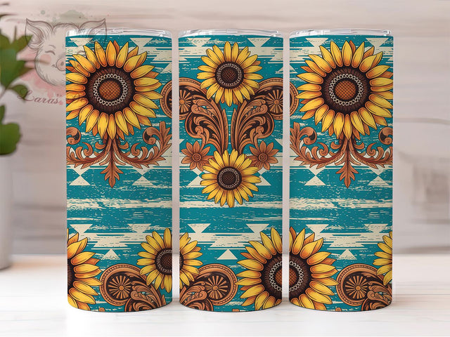 Tooled Western Aztec Tumbler, Aztec Leather Tumbler, Stylish 20oz Wrap, Sublimation Design, Trendy Gift Idea, Western Leather Wrap, Rustic Aztec Tumbler Sublimation Lara' s Designs 