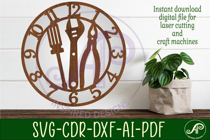 Tools wall clock laser cut files, SVG file SVG APInspireddesigns 