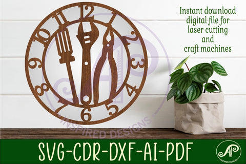 Tools wall clock laser cut files, SVG file SVG APInspireddesigns 