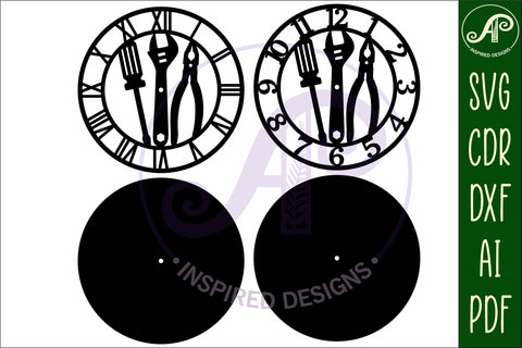 Tools wall clock laser cut files, SVG file SVG APInspireddesigns 