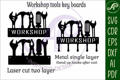Tools, Workshop Key holder designs for wood and metal SVG APInspireddesigns 