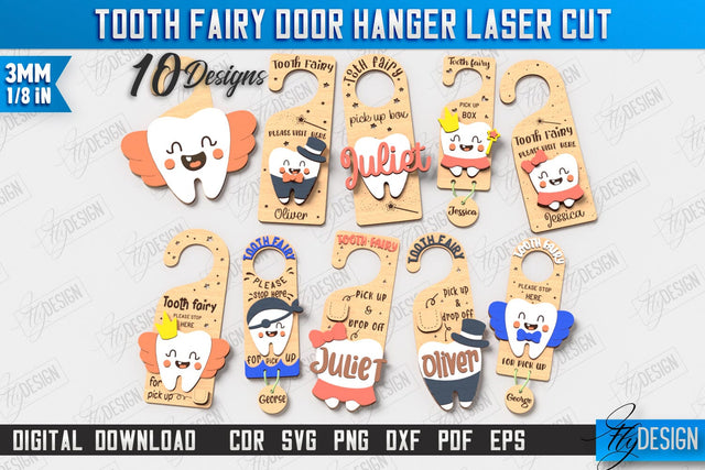 Tooth Fairy Door Hanger Laser Cut Bundle | Children's Room | Door Sign | CNC Files SVG Fly Design 