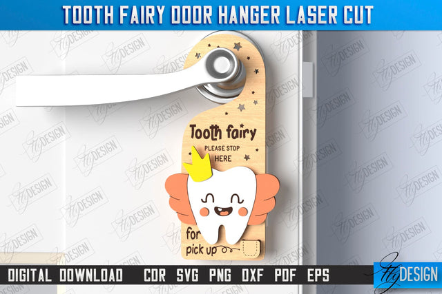 Tooth Fairy Door Hanger Laser Cut | Children's Room | Door Sign | CNC File SVG Fly Design 