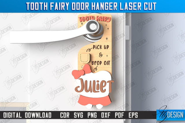 Tooth Fairy Door Hanger Laser Cut | Children's Room | Door Sign | CNC File SVG Fly Design 