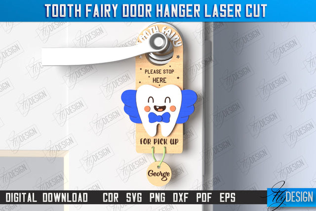 Tooth Fairy Door Hanger Laser Cut | Children's Room | Door Sign | CNC File SVG Fly Design 