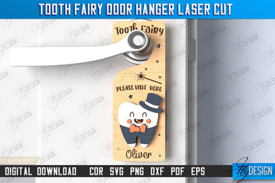 Tooth Fairy Door Hanger Laser Cut | Children's Room | Door Sign | CNC File SVG Fly Design 