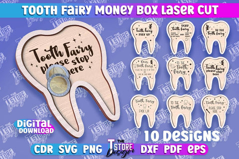 Tooth Fairy Money Box Bundle | Money Holder Laser Cut Design | Greeting Cards | CNC File SVG The T Store Design 
