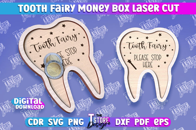 Tooth Fairy Money Box | Money Holder Laser Cut Design | Greeting Cards | CNC File SVG The T Store Design 