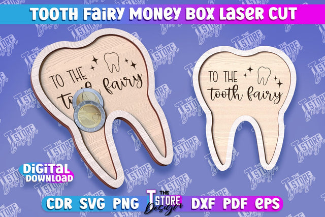 Tooth Fairy Money Box | Money Holder Laser Cut Design | Greeting Cards | CNC File SVG The T Store Design 