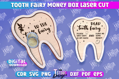 Tooth Fairy Money Box | Money Holder Laser Cut Design | Greeting Cards | CNC File SVG The T Store Design 