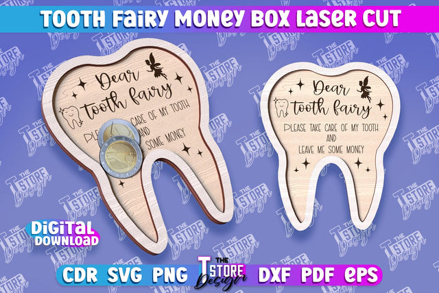 Tooth Fairy Money Box | Money Holder Laser Cut Design | Greeting Cards | CNC File SVG The T Store Design 