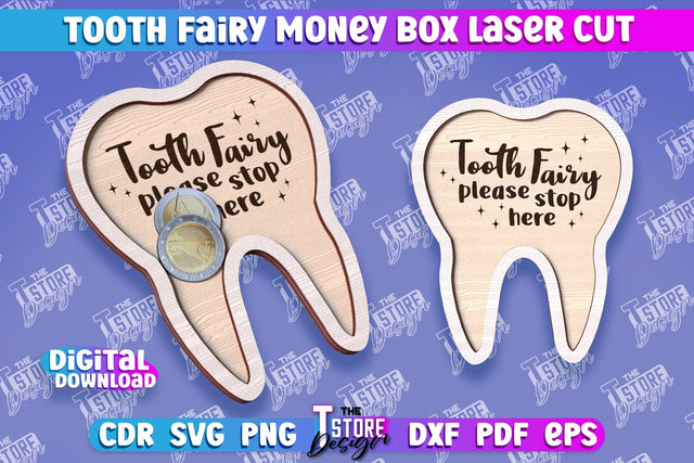 Tooth Fairy Money Box | Money Holder Laser Cut Design | Greeting Cards | CNC File SVG The T Store Design 