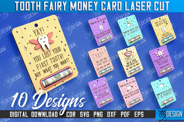 Tooth Fairy Money Card Bundle | Childs Greeting Cards | Money Holder | CNC File SVG Fly Design 