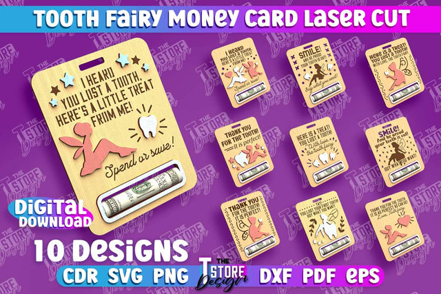 Tooth Fairy Money Card Bundle | Childs Greeting Cards | Money Holder | CNC File SVG The T Store Design 