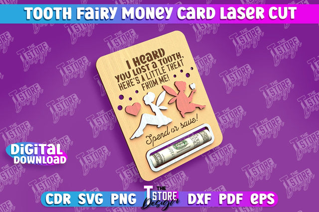 Tooth Fairy Money Card | Childs Greeting Cards | Money Holder | CNC File SVG The T Store Design 
