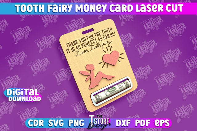Tooth Fairy Money Card | Childs Greeting Cards | Money Holder | CNC File SVG The T Store Design 