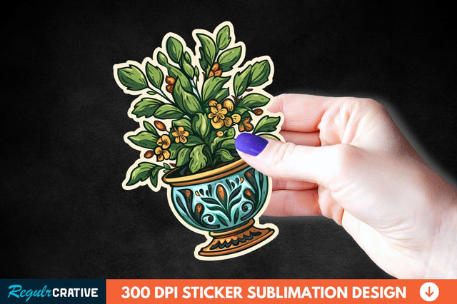 Topiary Pot Sticker Clipart Sublimation Regulrcrative 