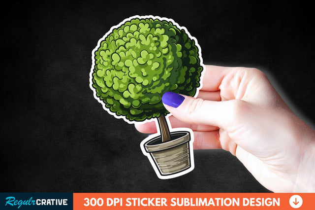 Topiary Pot Sticker Clipart Sublimation Regulrcrative 