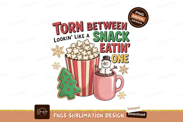 Torn between snack and eating one christmas popcorn Sublimation Designangry 