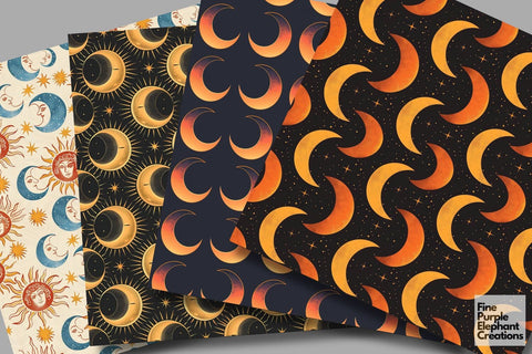 Total Solar Eclipse Digital Paper | Cosmic Celestial Event Digital Pattern Fine Purple Elephant Creations 