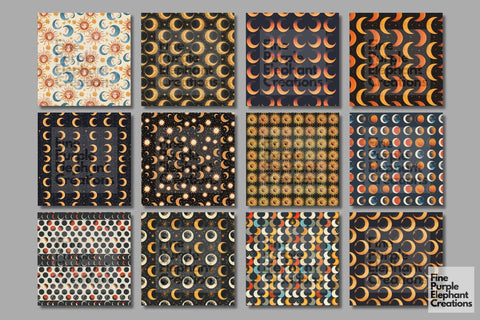 Total Solar Eclipse Digital Paper | Cosmic Celestial Event Digital Pattern Fine Purple Elephant Creations 