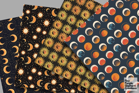 Total Solar Eclipse Digital Paper | Cosmic Celestial Event Digital Pattern Fine Purple Elephant Creations 