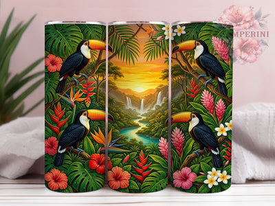 Toucan Sunset Jungle 20oz Tumbler, Toucan Sunset, Sunset Jungle, Toucan Tumbler, 20oz Tumbler, Jungle Tumbler, Sunset Tumbler, Tumbler Wrap Sublimation Li Zamperini 