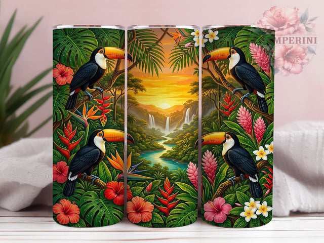 Toucan Sunset Jungle 20oz Tumbler, Toucan Sunset, Sunset Jungle, Toucan Tumbler, 20oz Tumbler, Jungle Tumbler, Sunset Tumbler, Tumbler Wrap Sublimation Li Zamperini 