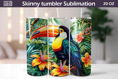Toucan Tumbler Wrap | Tropical Summer Tumbler Sublimation WatercolorColorDream 