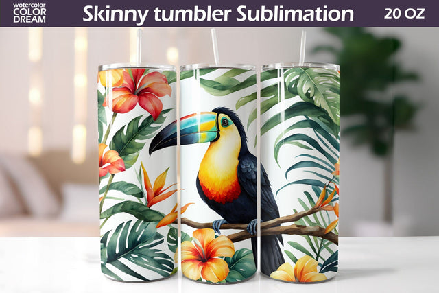 Toucan Tumbler Wrap | Tropical Summer Tumbler Sublimation WatercolorColorDream 