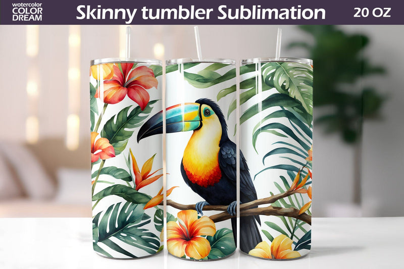 Toucan Tumbler Wrap | Tropical Summer Tumbler Sublimation WatercolorColorDream 