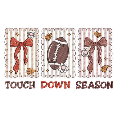 Touch Down Season Football Coquette Bow Embroidery Design, 3 sizes, Instant Download Embroidery/Applique DESIGNS Nino Nadaraia 