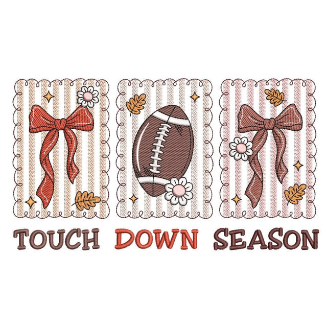 Touch Down Season Football Coquette Bow Embroidery Design, 3 sizes, Instant Download Embroidery/Applique DESIGNS Nino Nadaraia 