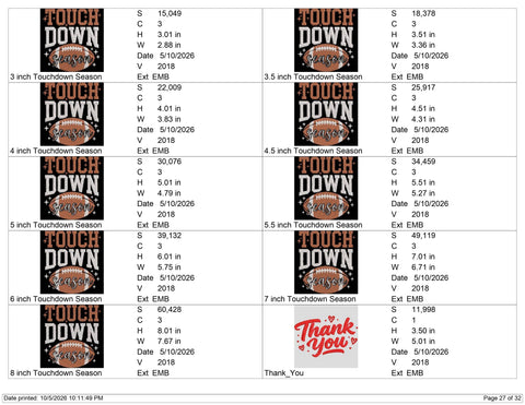 Touchdown Season Embroidery Design – Football Game Day Sports Typography Machine Embroidery File Embroidery/Applique DESIGNS PatternFeed8 