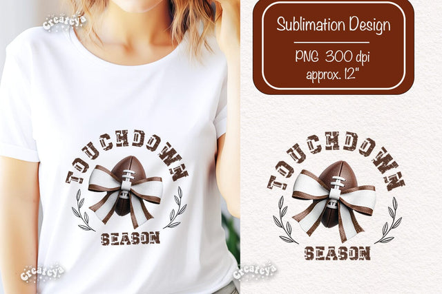 Touchdown season png Retro American Football PNG sublimation t-shirt design Bow png clipart Sublimation Createya Design 