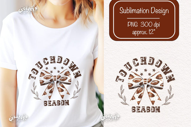 Touchdown season png Retro American Football PNG sublimation t-shirt design Bow png clipart Sublimation Createya Design 